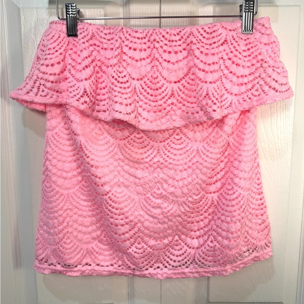 Lilly Pulitzer Wiley Scalloped Shell Lace Off Shoulder Tube Top Pink Size S NWOT